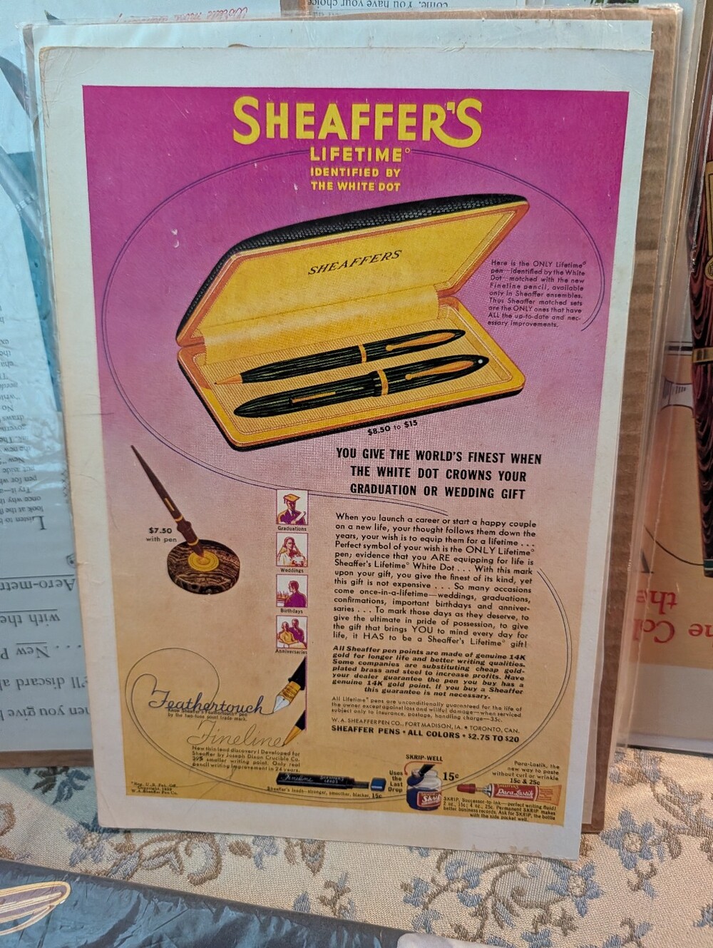 Sheaffer’s Lifetime Black & Gold Fountain Pen Vintage Advertisement.